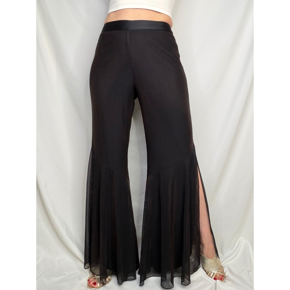 Cache Vintage Y2K 90s Black Mesh Flare Pants High Waisted Bell Bottom Trousers 4 - Picture 15 of 15